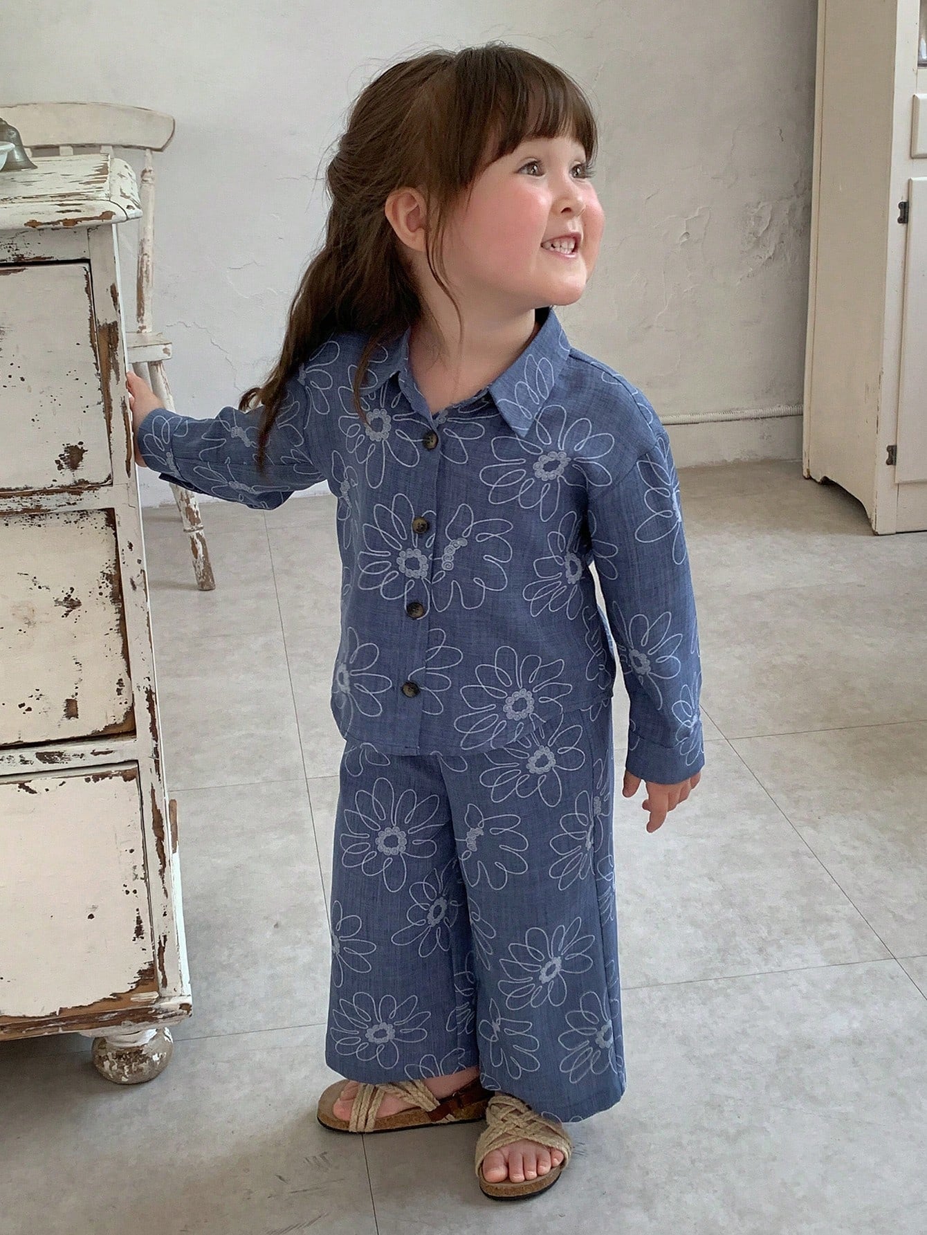 DAZY Infant (Girl) Textured Floral Long Sleeve Shirt And Long Pants 2 Pieces Set
