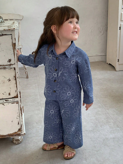 DAZY Infant (Girl) Textured Floral Long Sleeve Shirt And Long Pants 2 Pieces Set