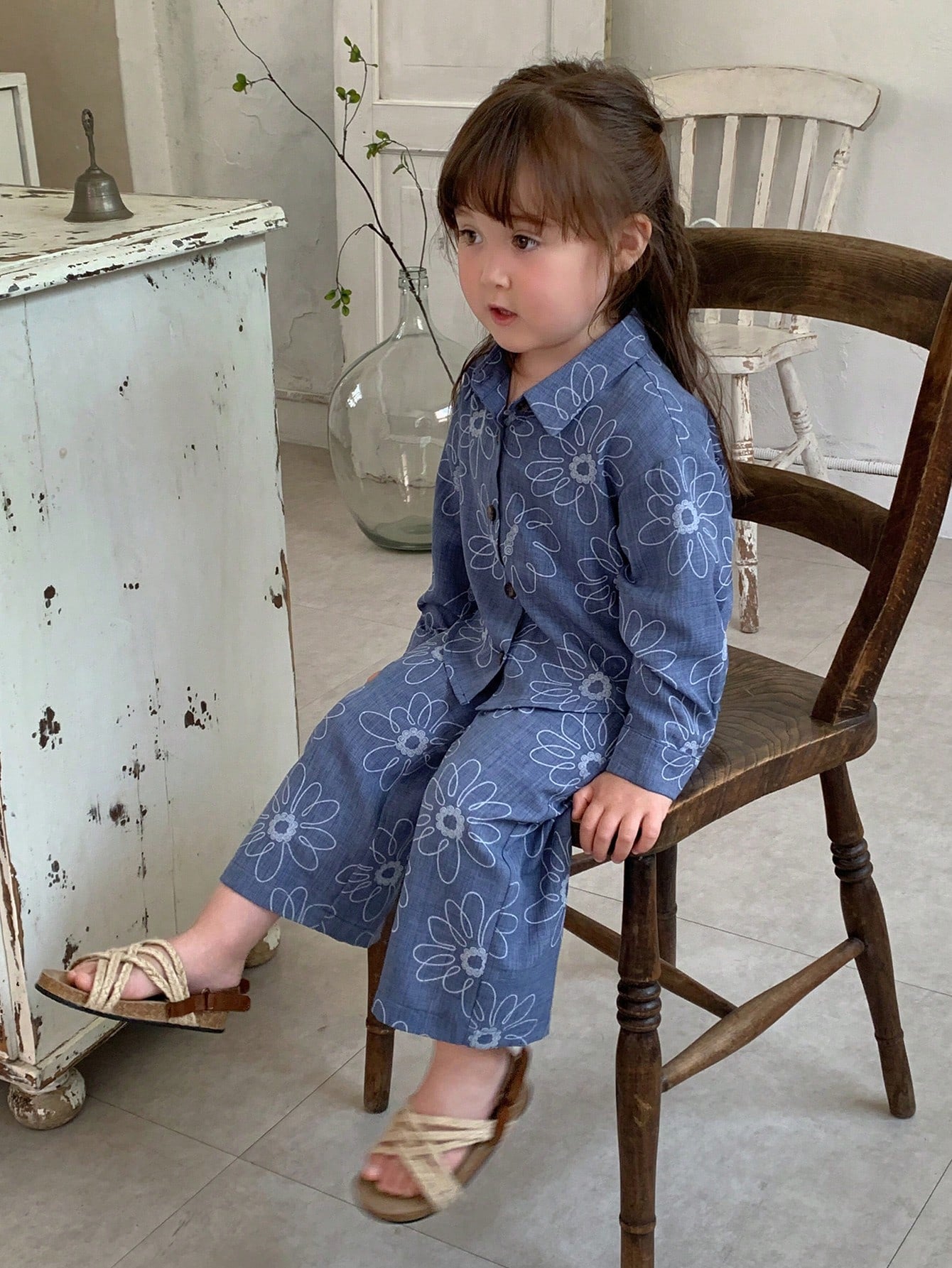 DAZY Infant (Girl) Textured Floral Long Sleeve Shirt And Long Pants 2 Pieces Set