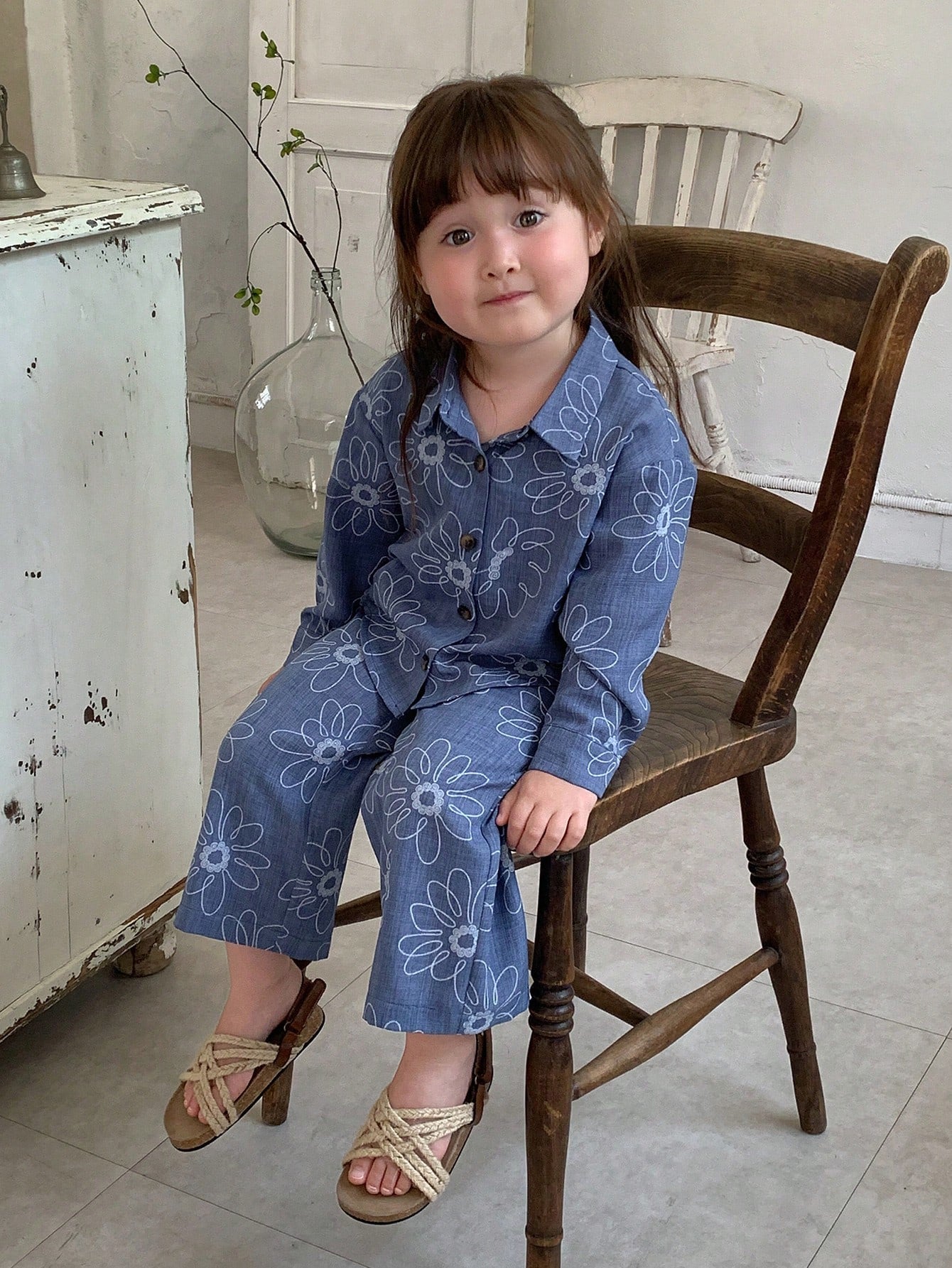DAZY Infant (Girl) Textured Floral Long Sleeve Shirt And Long Pants 2 Pieces Set