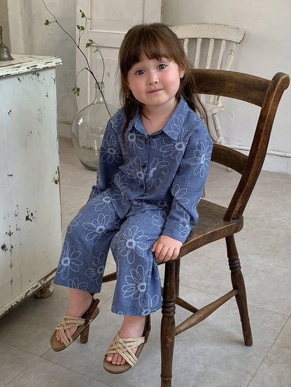 DAZY Infant (Girl) Textured Floral Long Sleeve Shirt And Long Pants 2 Pieces Set