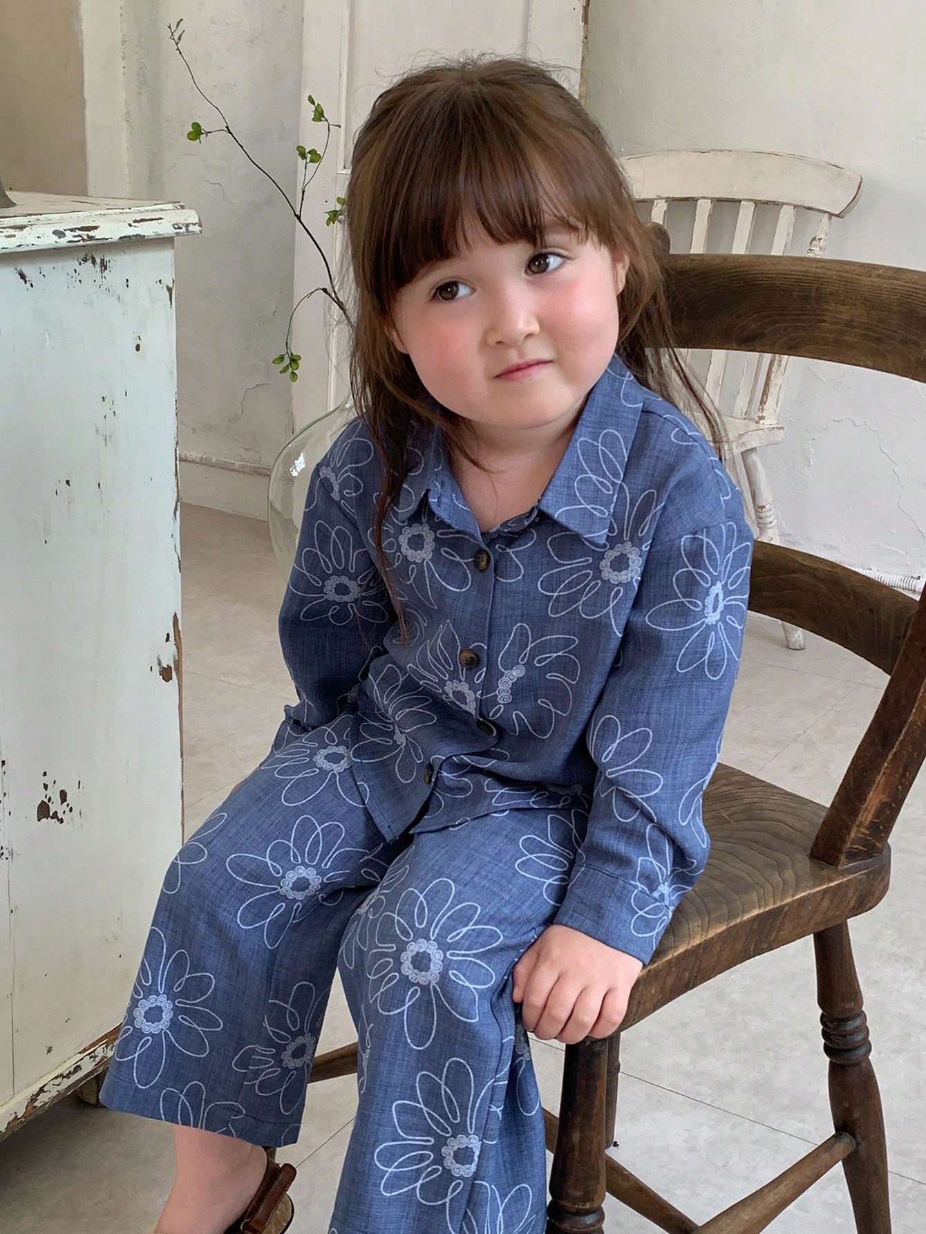 DAZY Infant (Girl) Textured Floral Long Sleeve Shirt And Long Pants 2 Pieces Set