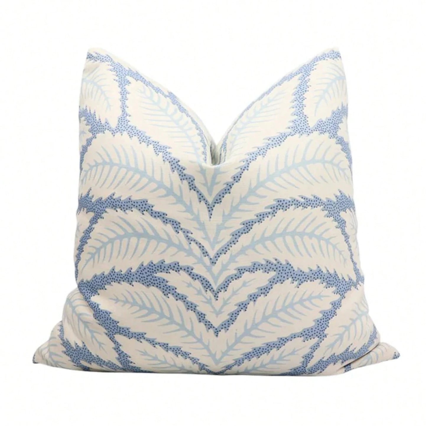 Designer Pillow Cover/Decorative Pillow Cover,Cream Base Pastel Blue Leaf Motif Square Cushion Cover