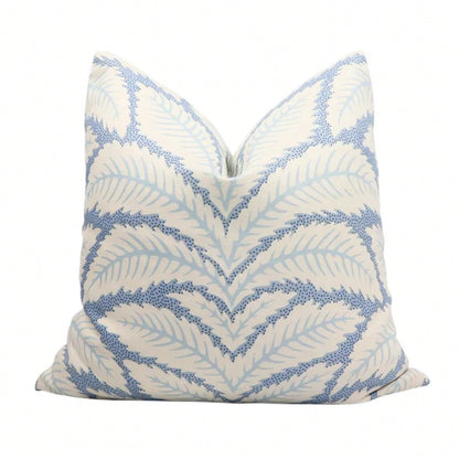 Designer Pillow Cover/Decorative Pillow Cover,Cream Base Pastel Blue Leaf Motif Square Cushion Cover