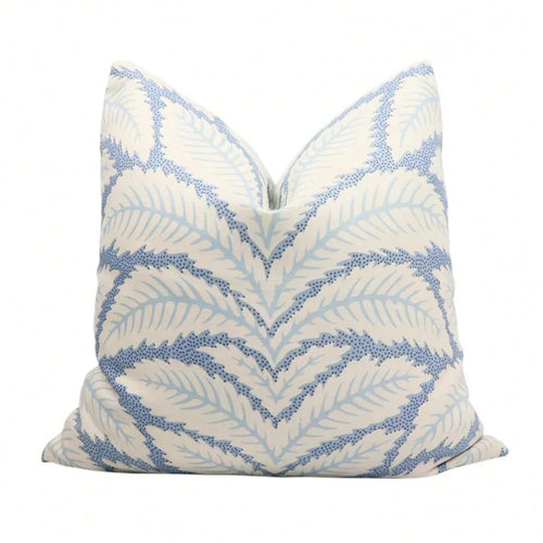 Designer Pillow Cover/Decorative Pillow Cover,Cream Base Pastel Blue Leaf Motif Square Cushion Cover