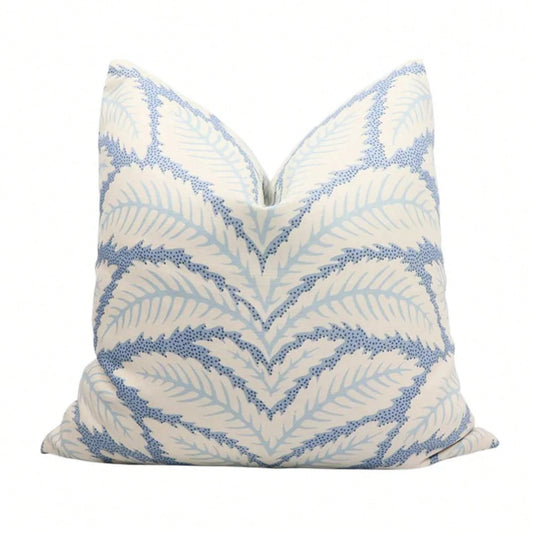 Designer Pillow Cover/Decorative Pillow Cover,Cream Base Pastel Blue Leaf Motif Square Cushion Cover