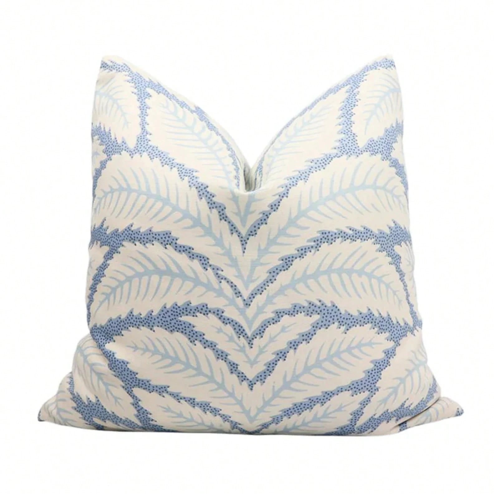 Designer Pillow Cover/Decorative Pillow Cover,Cream Base Pastel Blue Leaf Motif Square Cushion Cover