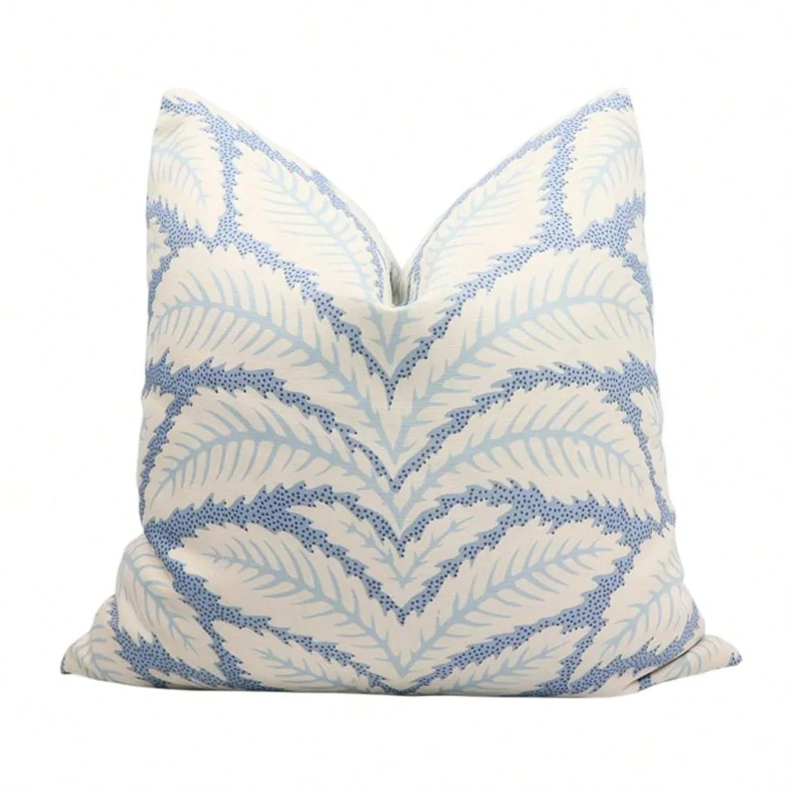 Designer Pillow Cover/Decorative Pillow Cover,Cream Base Pastel Blue Leaf Motif Square Cushion Cover