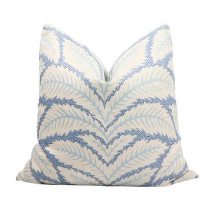 Designer Pillow Cover/Decorative Pillow Cover,Cream Base Pastel Blue Leaf Motif Square Cushion Cover