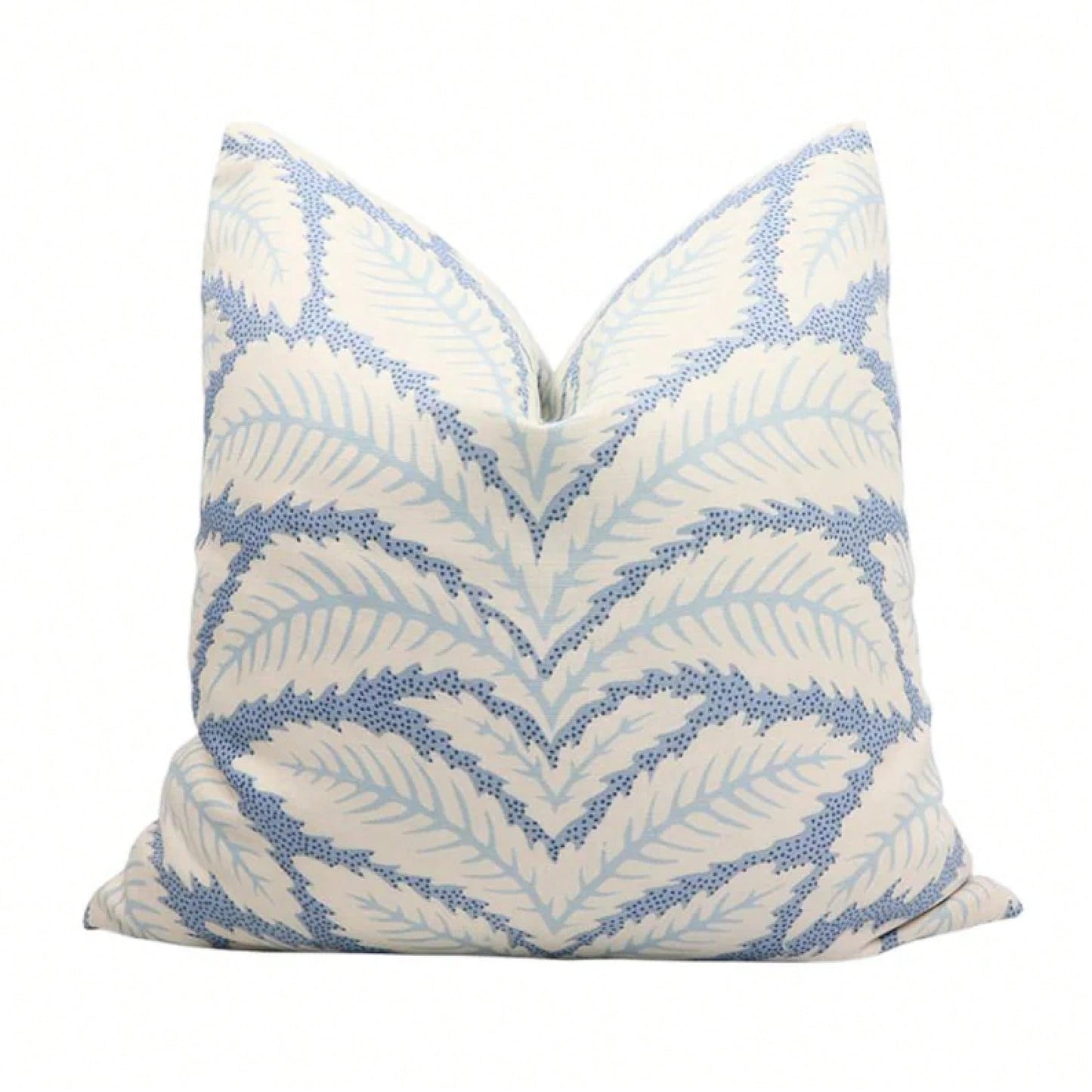 Designer Pillow Cover/Decorative Pillow Cover,Cream Base Pastel Blue Leaf Motif Square Cushion Cover