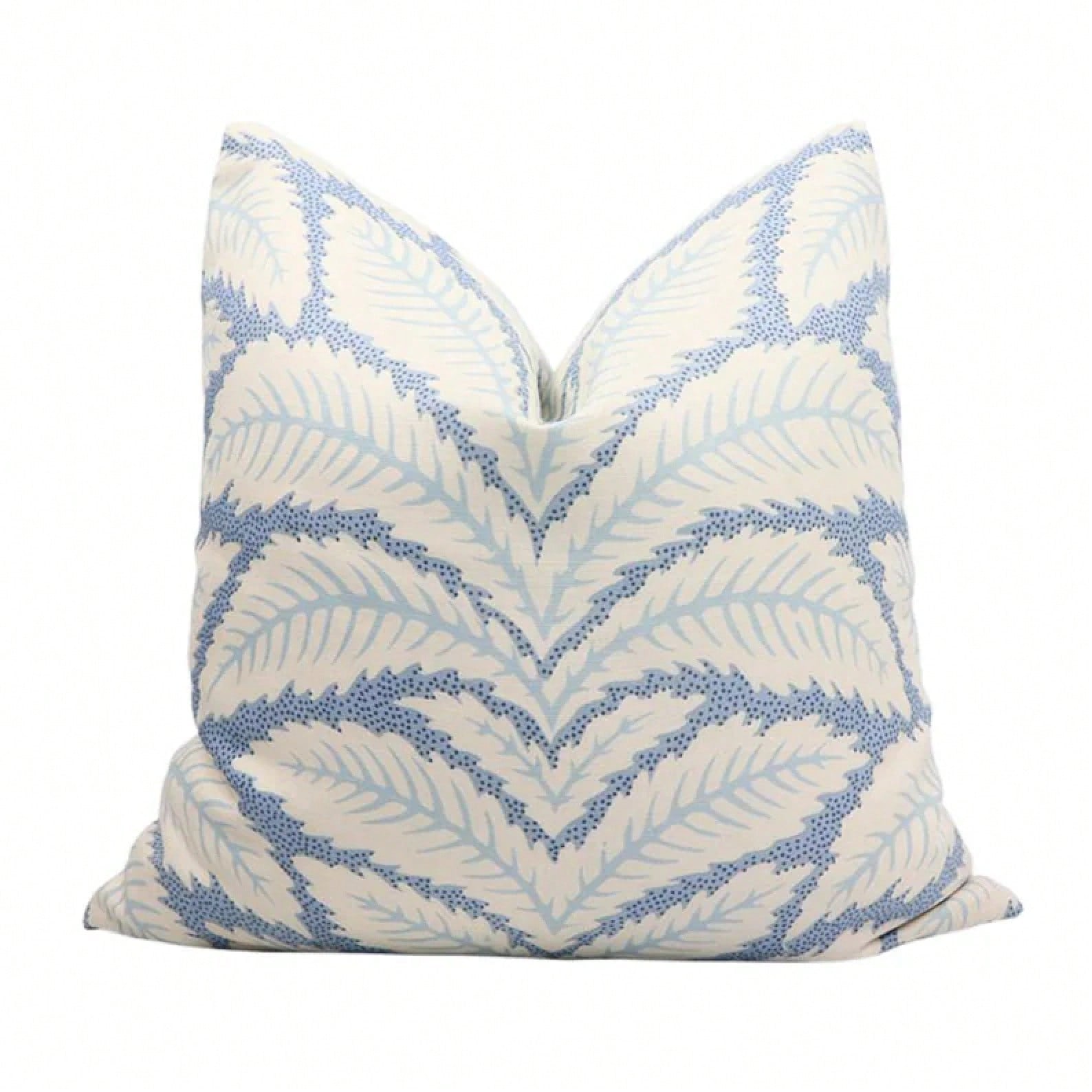 Designer Pillow Cover/Decorative Pillow Cover,Cream Base Pastel Blue Leaf Motif Square Cushion Cover