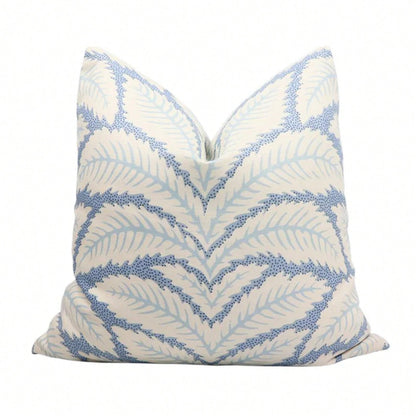 Designer Pillow Cover/Decorative Pillow Cover,Cream Base Pastel Blue Leaf Motif Square Cushion Cover