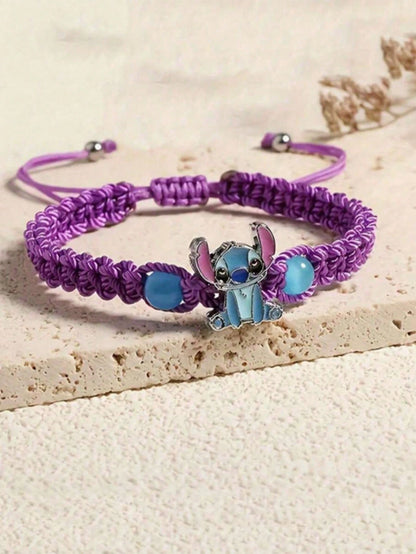 Disney, 1pc, Cartoon Cute Stitch Bracelet, Hand Woven Adjustable Bracelet, Perfect As A Beautiful Gift For Friends And Partners!