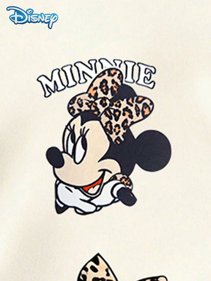 Disney Baby Girls' Mickey Mouse & Minnie Mouse Bow Leopard Print Short Sleeve T-Shirt And Elastic Waist Leopard Print Shorts Set, Cute Summer Casual Vacation Outfit