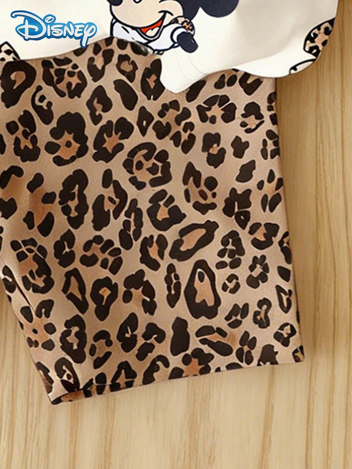 Disney Baby Girls' Mickey Mouse & Minnie Mouse Bow Leopard Print Short Sleeve T-Shirt And Elastic Waist Leopard Print Shorts Set, Cute Summer Casual Vacation Outfit