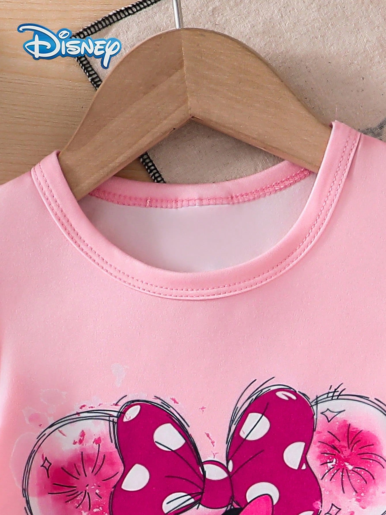Disney Baby Girls' Minnie Castle Print Short Sleeve T-Shirt And Shorts Set, Cute Casual Summer Vacation Outfit, Pink Plaid Elastic Waist Shorts, Outdoor Apparel
