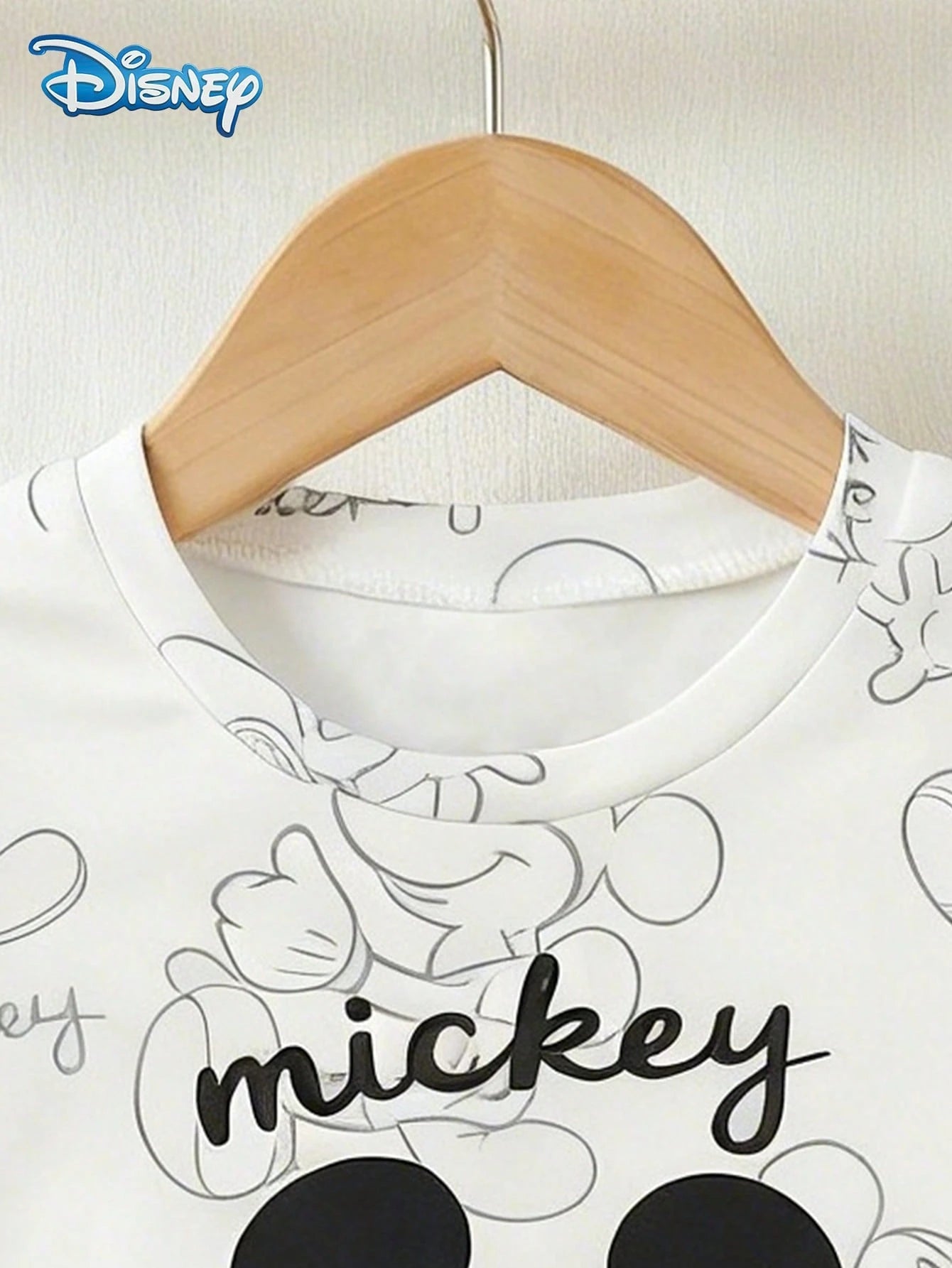 Disney Summer Baby Boy Mickey Mouse Graphic Print Short Sleeve T-Shirt And Navy Blue Shorts Set, Cartoon Pattern, Stretchy, Suitable For Newborn Infants Daily Wear