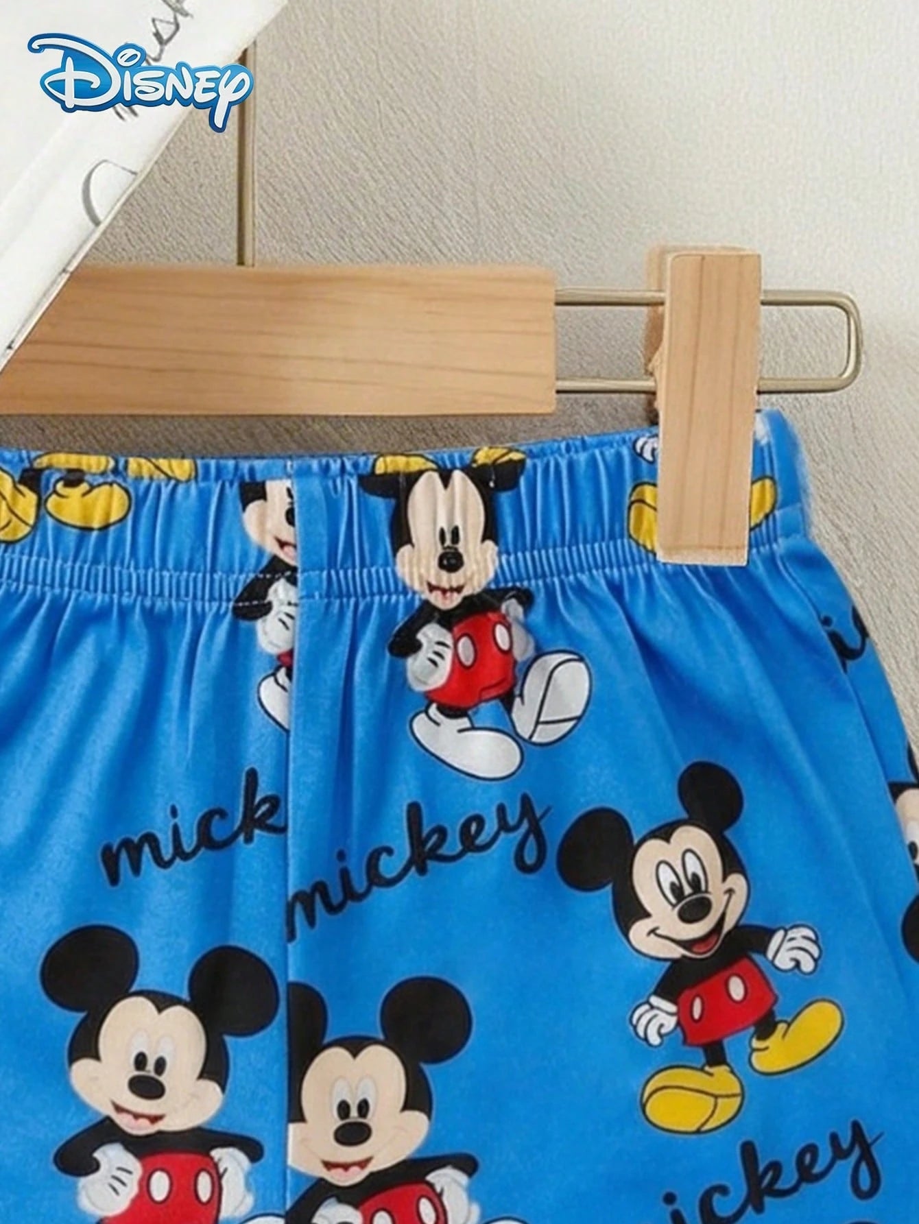 Disney Summer Baby Boy Mickey Mouse Graphic Print Short Sleeve T-Shirt And Navy Blue Shorts Set, Cartoon Pattern, Stretchy, Suitable For Newborn Infants Daily Wear
