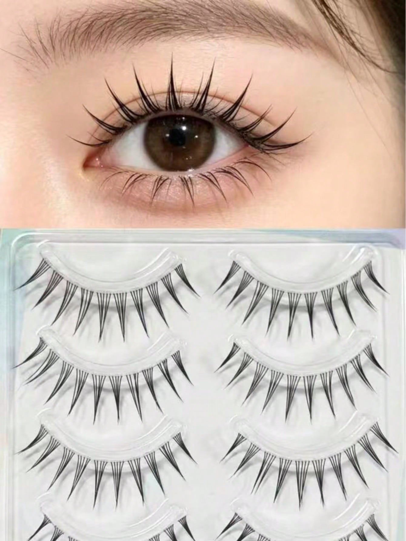 Distinct Roots Clustered A-Type Korean Girl Group Style Natural Japanese Girl Cosplay Makeup False Eyelashes, No-Makeup Look, Realistic Transparent Stem Upper Lashes