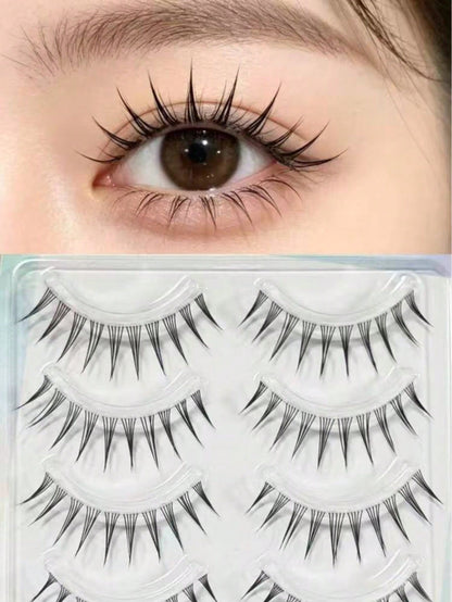 Distinct Roots Clustered A-Type Korean Girl Group Style Natural Japanese Girl Cosplay Makeup False Eyelashes, No-Makeup Look, Realistic Transparent Stem Upper Lashes