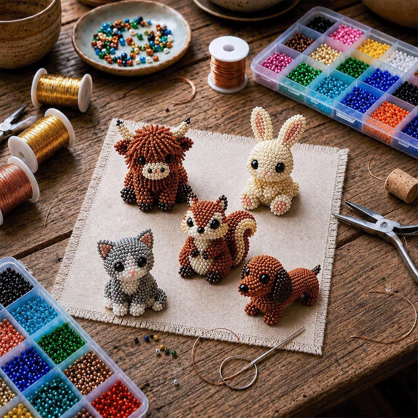 DIY Animal Beading Kit, Cute Bead Craft Animal Set With Colorful Beads And Instructions, Handmade Creative Jewelry Art Craft Kit, DIY Animals Beadwork Craft Kits For Adults