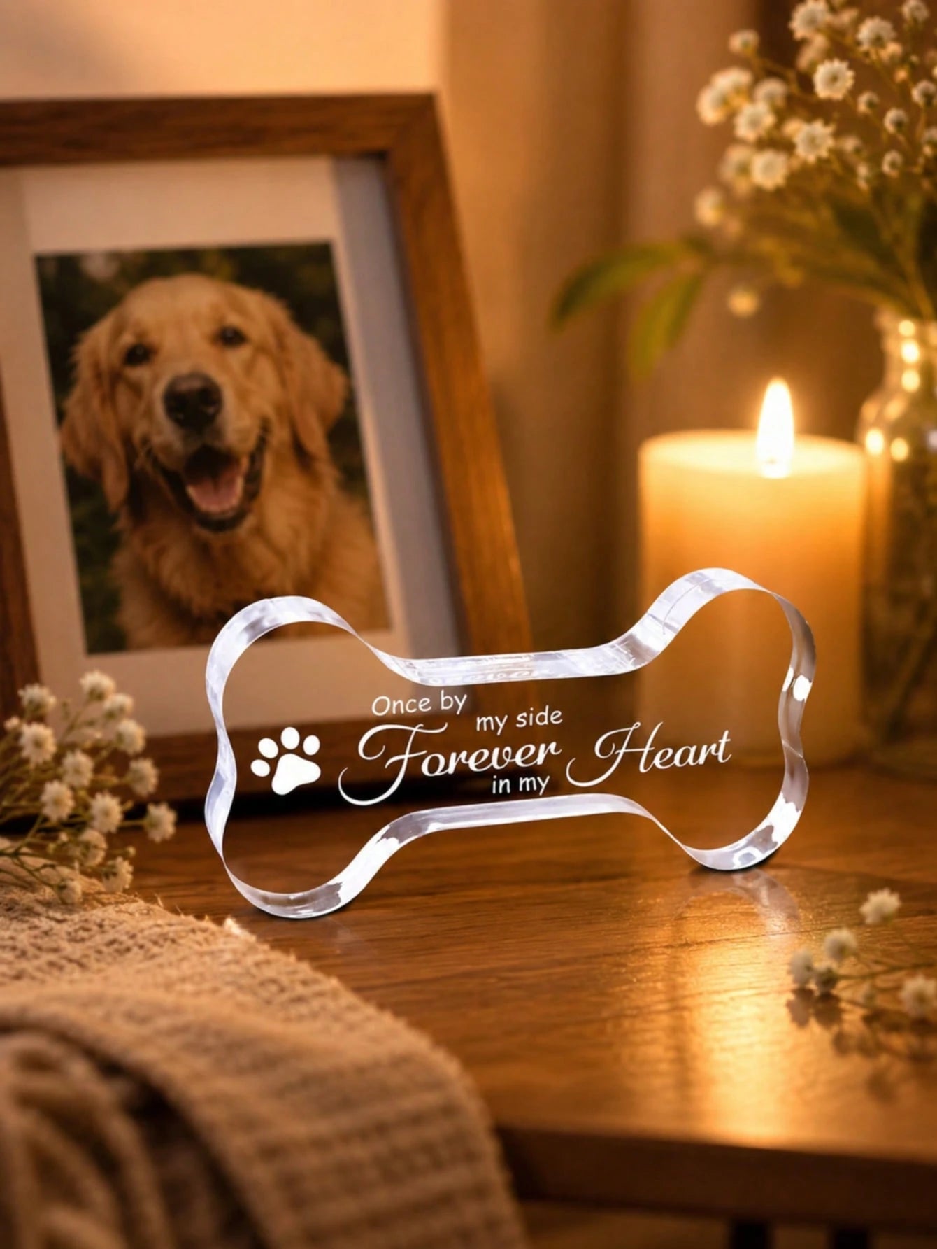 Dog Memorial Gift, Clear Acrylic Dog Bone Pet Memorial Plaque, Paw Print Keepsake, Loss Of Dog Sympathy Gift, Pet Remembrance Decor For Desk, Shelf, Home Or Office