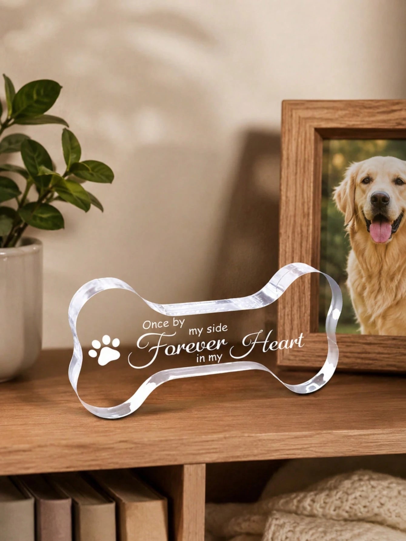 Dog Memorial Gift, Clear Acrylic Dog Bone Pet Memorial Plaque, Paw Print Keepsake, Loss Of Dog Sympathy Gift, Pet Remembrance Decor For Desk, Shelf, Home Or Office