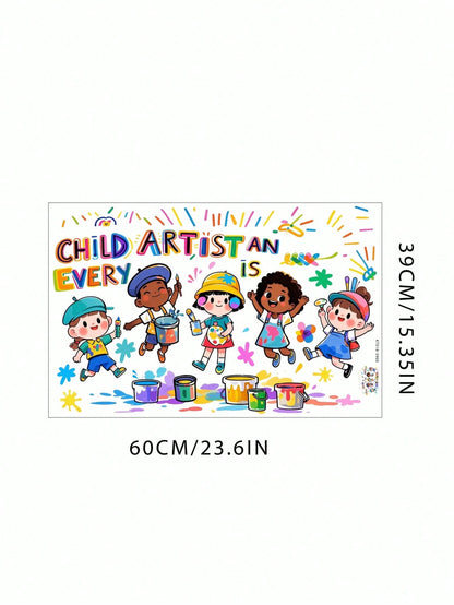 Doodle Party Watercolor Crayons Self-Adhesive Cartoon Anime Wall Stickers For Kids Room Nursery Decorative Paper Art
