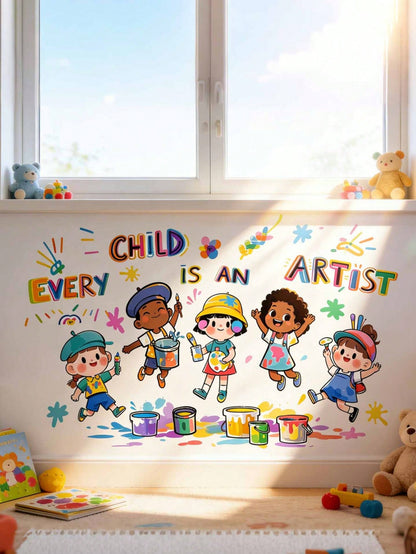 Doodle Party Watercolor Crayons Self-Adhesive Cartoon Anime Wall Stickers For Kids Room Nursery Decorative Paper Art