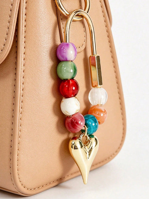 Dopamine Candy Color Beaded Keychain Heart Star Pendant Charm Bag Decoration Natural Stone Crystal Beaded Keychain/Bag Pendant- Colorful Heart-Shaped Decoration, Suitable As A Gift For Women