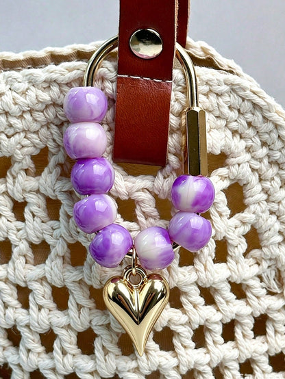Dopamine Candy Color Beaded Keychain Heart Star Pendant Charm Bag Decoration Natural Stone Crystal Beaded Keychain/Bag Pendant- Colorful Heart-Shaped Decoration, Suitable As A Gift For Women