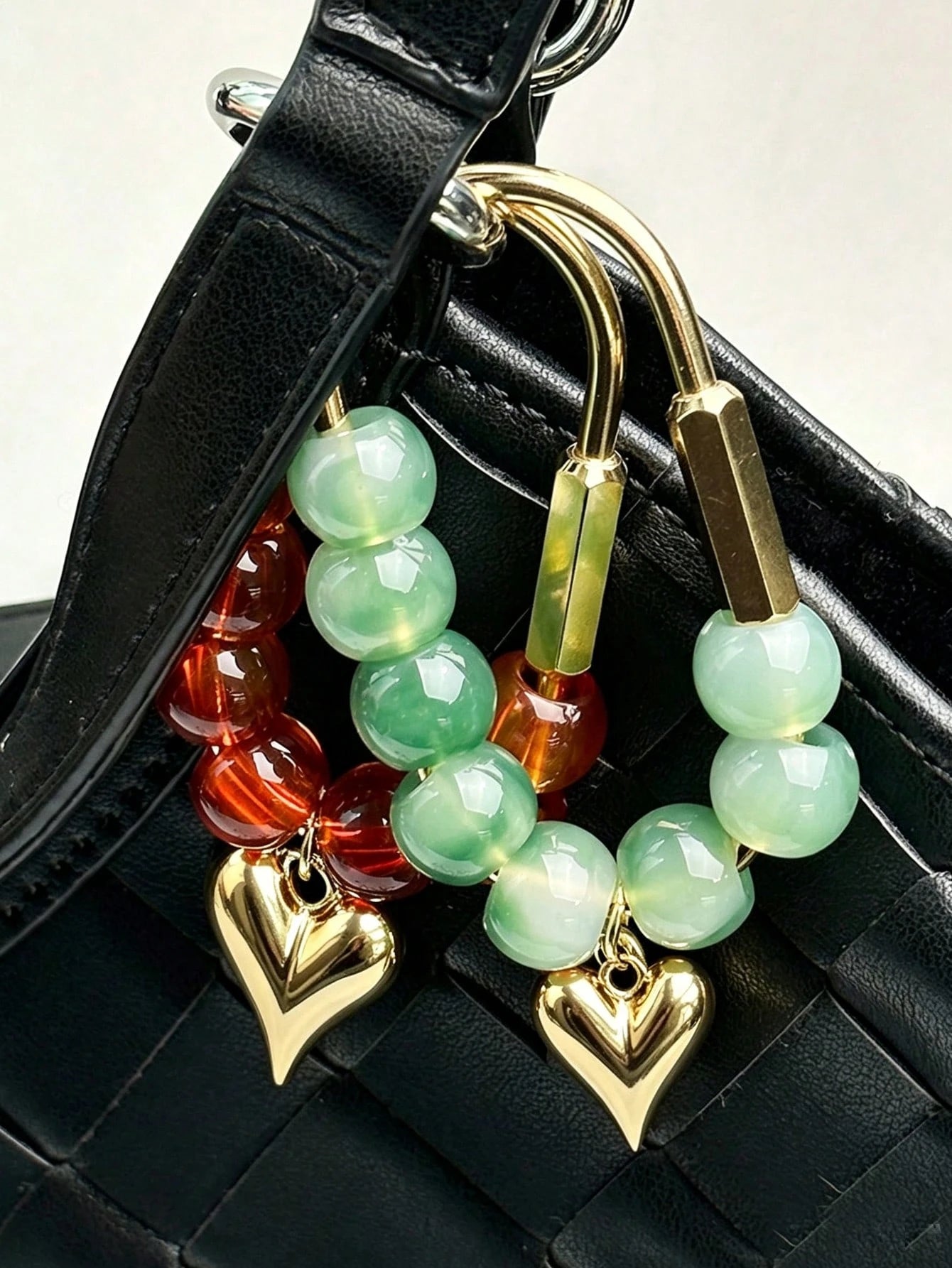 Dopamine Candy Color Beaded Keychain Heart Star Pendant Charm Bag Decoration Natural Stone Crystal Beaded Keychain/Bag Pendant- Colorful Heart-Shaped Decoration, Suitable As A Gift For Women