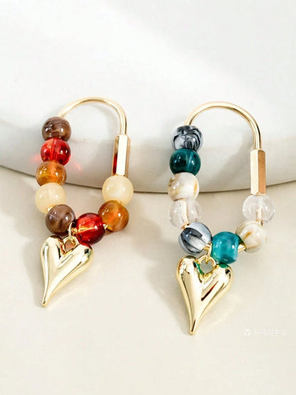 Dopamine Candy Color Beaded Keychain Heart Star Pendant Charm Bag Decoration Natural Stone Crystal Beaded Keychain/Bag Pendant- Colorful Heart-Shaped Decoration, Suitable As A Gift For Women