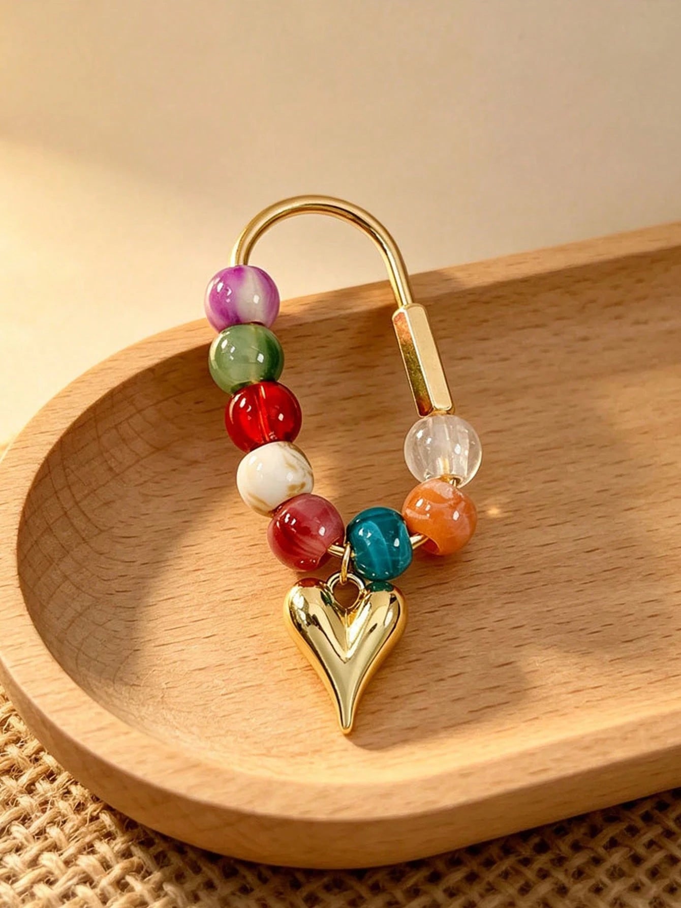 Dopamine Candy Color Beaded Keychain Heart Star Pendant Charm Bag Decoration Natural Stone Crystal Beaded Keychain/Bag Pendant- Colorful Heart-Shaped Decoration, Suitable As A Gift For Women