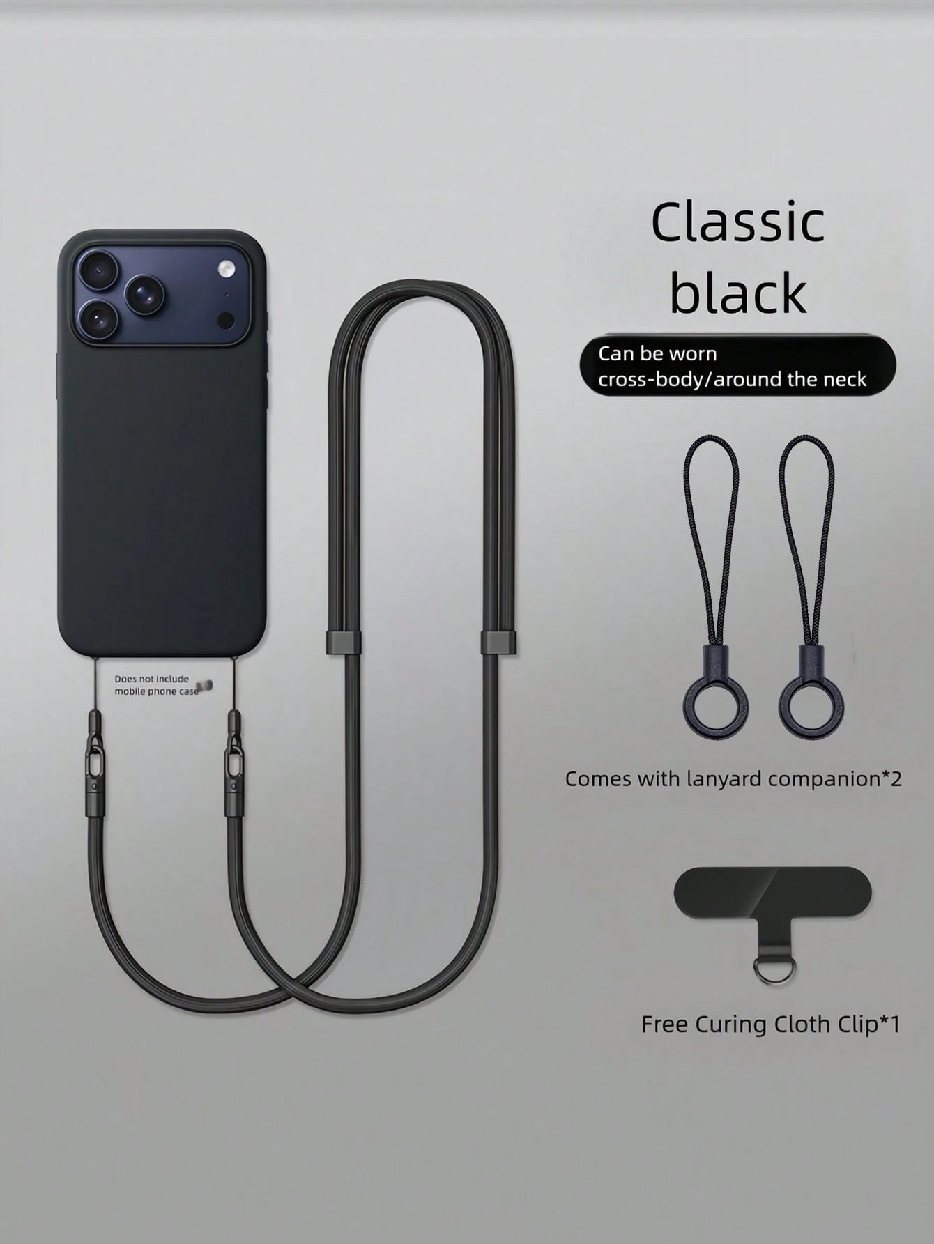 Double Buckle Adjustable Phone Lanyard, Long Crossbody Halter, Unisex Smartphone Hanging Accessory, Anti-Loss Anti-Drop Polyester Woven Rope, Keychain Strap, Classic Black, Suitable For Outdoor Sports