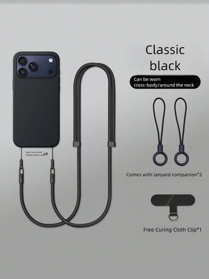 Double Buckle Adjustable Phone Lanyard, Long Crossbody Halter, Unisex Smartphone Hanging Accessory, Anti-Loss Anti-Drop Polyester Woven Rope, Keychain Strap, Classic Black, Suitable For Outdoor Sports