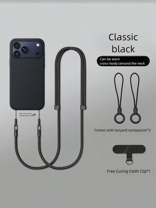 Double Buckle Adjustable Phone Lanyard, Long Crossbody Halter, Unisex Smartphone Hanging Accessory, Anti-Loss Anti-Drop Polyester Woven Rope, Keychain Strap, Classic Black, Suitable For Outdoor Sports