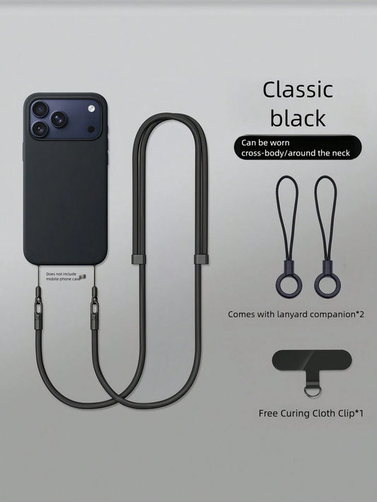 Double Buckle Adjustable Phone Lanyard, Long Crossbody Halter, Unisex Smartphone Hanging Accessory, Anti-Loss Anti-Drop Polyester Woven Rope, Keychain Strap, Classic Black, Suitable For Outdoor Sports