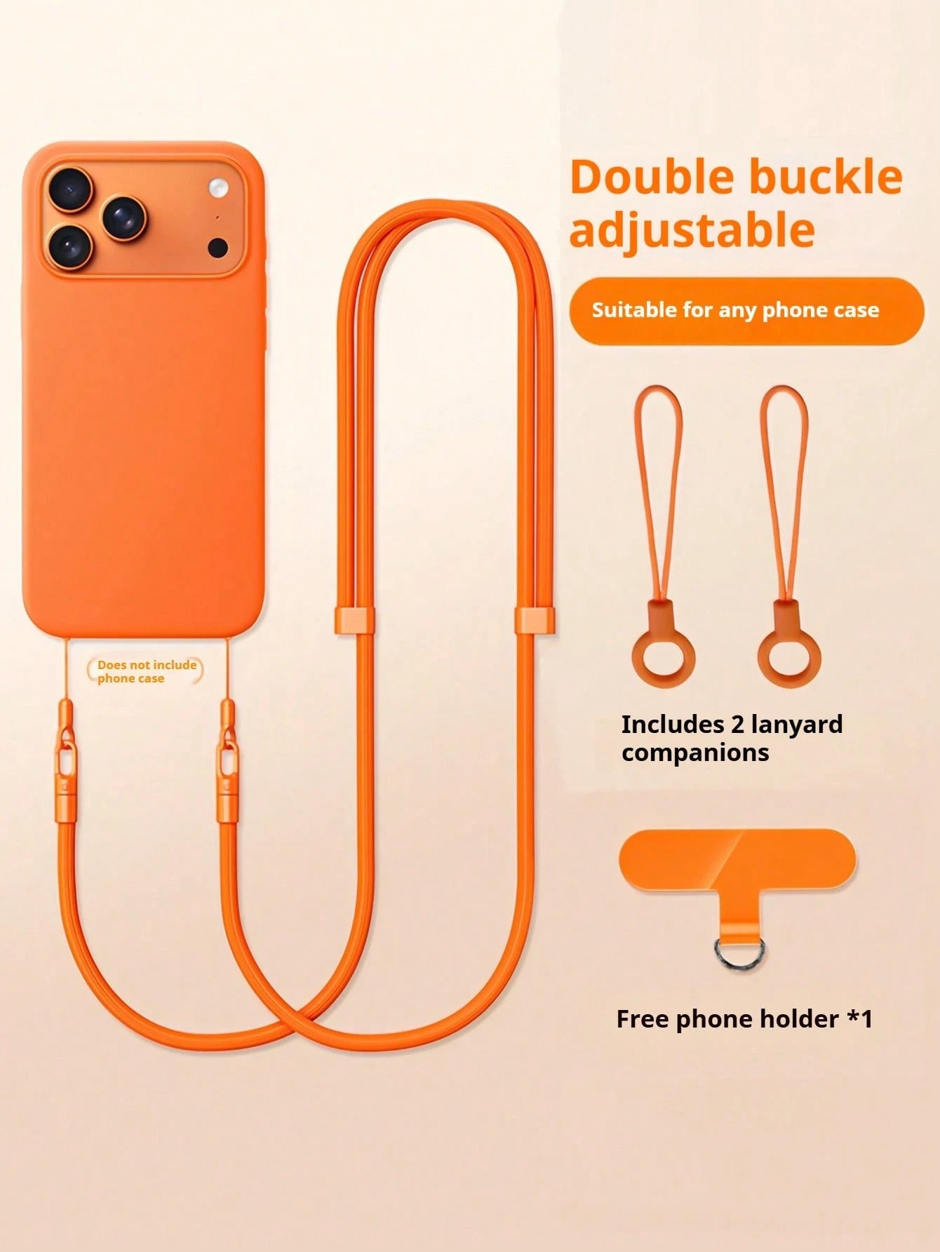 Double Buckle Adjustable Phone Lanyard, Long Crossbody Halter, Unisex Smartphone Hanging Accessory, Anti-Loss Anti-Drop Polyester Woven Rope, Keychain Strap, Classic Black, Suitable For Outdoor Sports