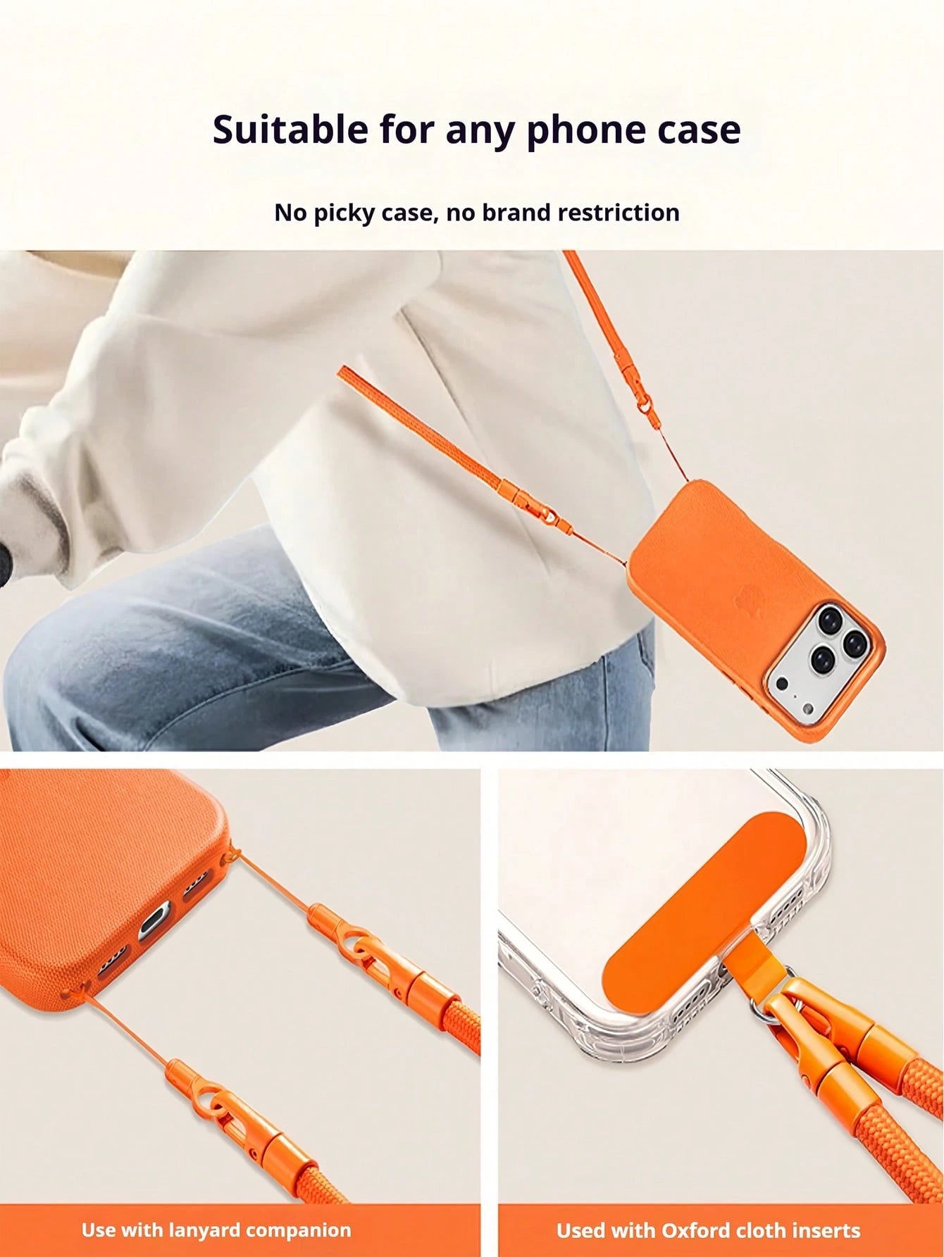 Double Buckle Adjustable Phone Lanyard, Long Crossbody Halter, Unisex Smartphone Hanging Accessory, Anti-Loss Anti-Drop Polyester Woven Rope, Keychain Strap, Classic Black, Suitable For Outdoor Sports