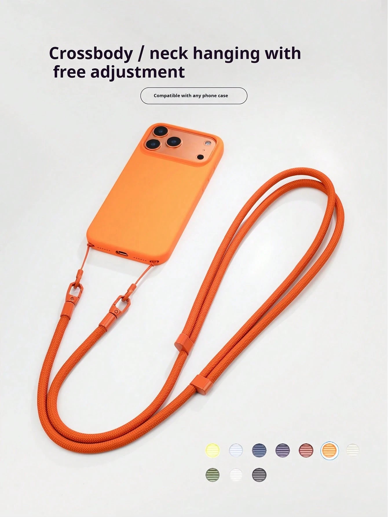 Double Buckle Adjustable Phone Lanyard, Long Crossbody Halter, Unisex Smartphone Hanging Accessory, Anti-Loss Anti-Drop Polyester Woven Rope, Keychain Strap, Classic Black, Suitable For Outdoor Sports