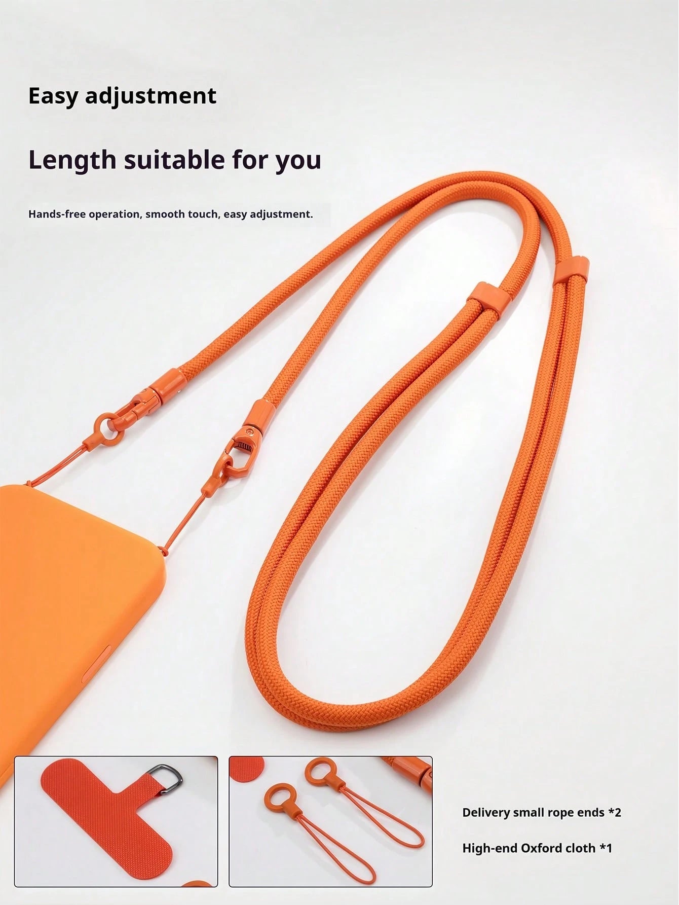 Double Buckle Adjustable Phone Lanyard, Long Crossbody Halter, Unisex Smartphone Hanging Accessory, Anti-Loss Anti-Drop Polyester Woven Rope, Keychain Strap, Classic Black, Suitable For Outdoor Sports