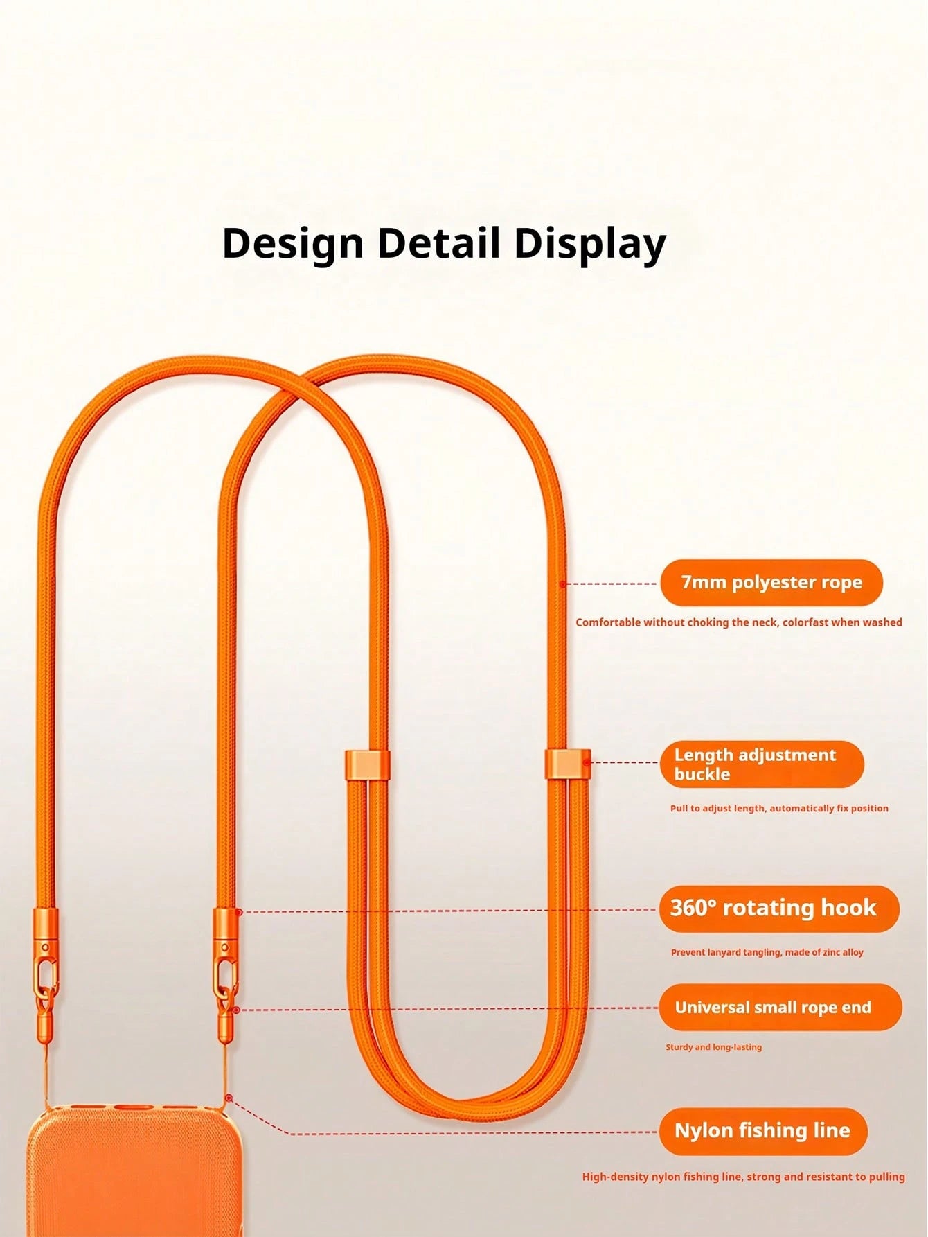 Double Buckle Adjustable Phone Lanyard, Long Crossbody Halter, Unisex Smartphone Hanging Accessory, Anti-Loss Anti-Drop Polyester Woven Rope, Keychain Strap, Classic Black, Suitable For Outdoor Sports