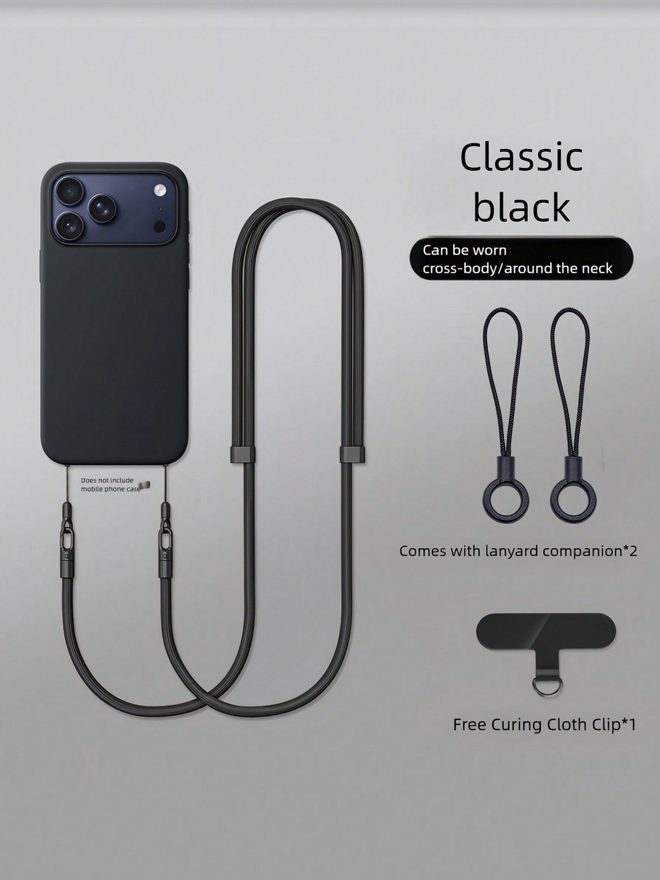 Double Buckle Adjustable Phone Lanyard, Long Crossbody Halter, Unisex Smartphone Hanging Accessory, Anti-Loss Anti-Drop Polyester Woven Rope, Keychain Strap, Classic Black, Suitable For Outdoor Sports