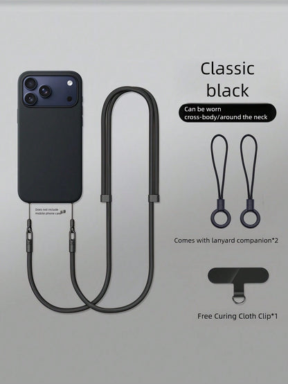 Double Buckle Adjustable Phone Lanyard, Long Crossbody Halter, Unisex Smartphone Hanging Accessory, Anti-Loss Anti-Drop Polyester Woven Rope, Keychain Strap, Classic Black, Suitable For Outdoor Sports