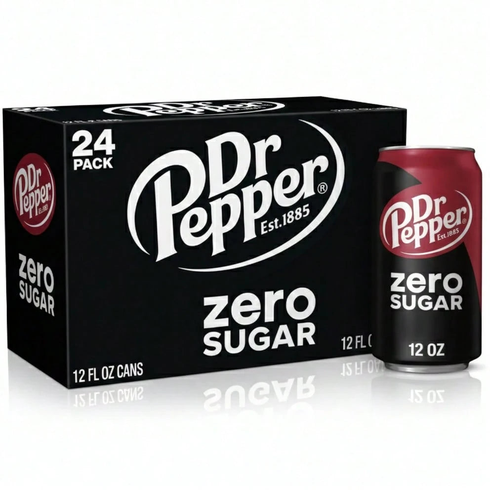 Dr Pepper Zero Sugar Soda Pop, 12 Fl Oz Cans, 24 Pack