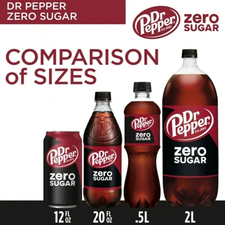 Dr Pepper Zero Sugar Soda Pop, 12 Fl Oz Cans, 24 Pack