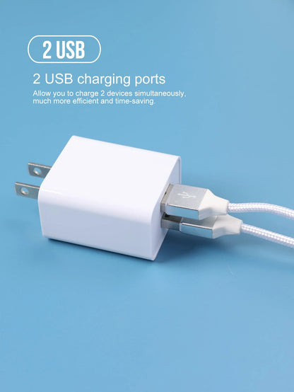 Dual USB Wall Charger Adapter Fast Charging, Dual Port Plug For Smart Phones- US Plug Compatible With IPhone 16 15 14 13 12 11 Pro Max XS X SE2022 IPad, Android Phone Wall Mountable For Office, Schoo