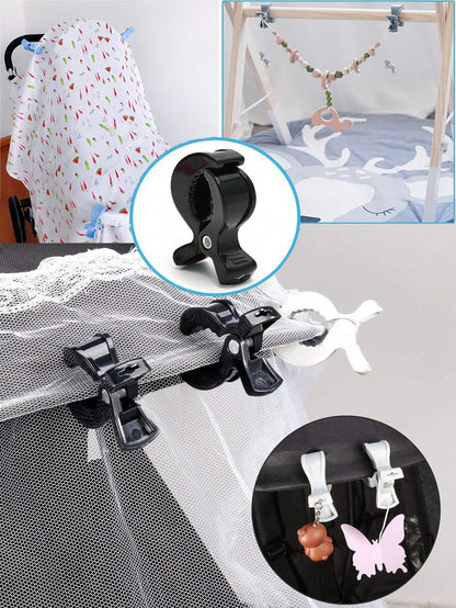 Durable 2 Packs ABS Alligator Clip Stroller Hooks- Portable Universal Stroller Accessories For Pram Peg, Car Seat Clips