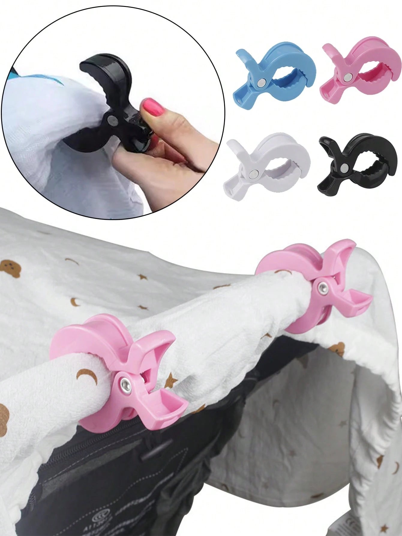 Durable 2 Packs ABS Alligator Clip Stroller Hooks- Portable Universal Stroller Accessories For Pram Peg, Car Seat Clips